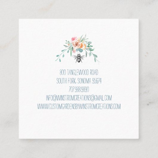 Gardener Hand Drawn Honey Bee and Floral Vierkante Visitekaartje (Achterkant)