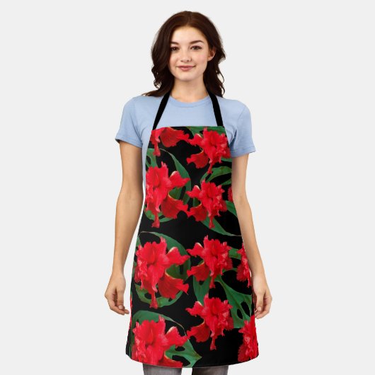 Gardener Hibiscus Monstera Pattern Black Apron Schort (Gedragen)