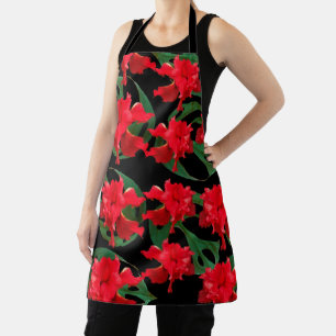 Gardener Hibiscus Monstera Pattern Black Apron Schort
