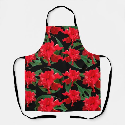 Gardener Hibiscus Monstera Pattern Black Apron Schort (Voorkant)