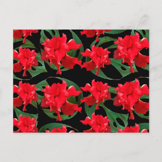 Gardener Hibiscus Monstera Pattern Black Briefkaart (Voorkant)