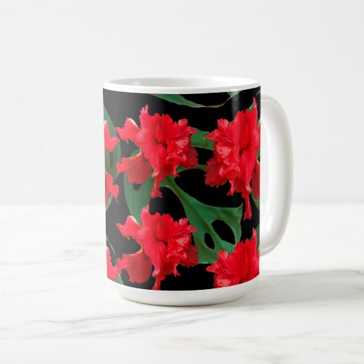 Gardener Hibiscus Monstera Pattern Black Koffiemok (Voorkant rechts)