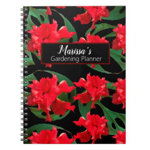 Gardener Hibiscus Monstera Pattern Black Red Notitieboek