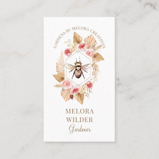 Gardener Honey Bee and Blush Pink and Floral Visitekaartje (Voorkant)