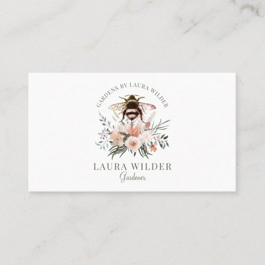 Gardener Honey Bee Blush Peach Floral Busine Visitekaartje (Voorkant)