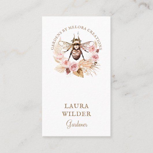 Gardener Honey Bee Blush Pink Cream Floral Visitekaartje (Voorkant)