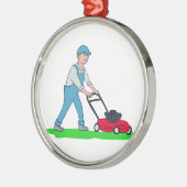 Gardener Mowing Lawn Cartoon Metalen Ornament (Links)