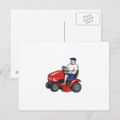 Gardener Mowing Rideon Lawn Mower Cartoon Briefkaart (Voorkant / Achterkant)