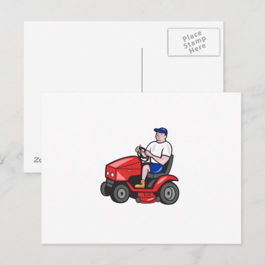 Gardener Mowing Rideon Lawn Mower Cartoon Briefkaart (Voorkant / Achterkant)