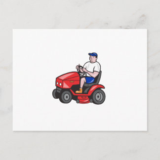Gardener Mowing Rideon Lawn Mower Cartoon Briefkaart