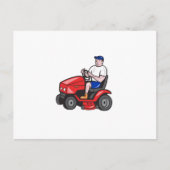 Gardener Mowing Rideon Lawn Mower Cartoon Briefkaart (Voorkant)