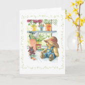Gardener Teddy Bear Kaart (Gele Bloem)