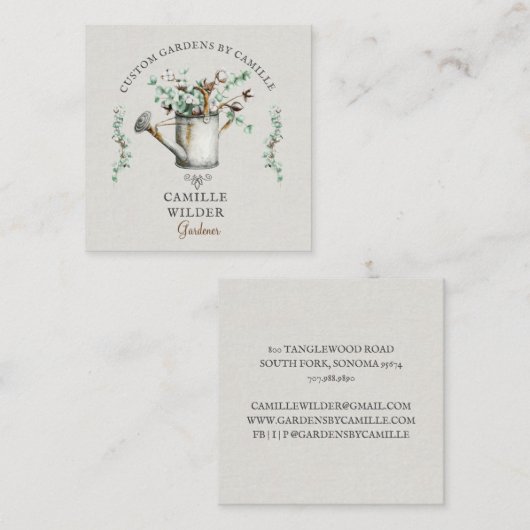 Gardener Waterverf Watering kan Vierkante Visitekaartje (Voorkant / Achterkant)
