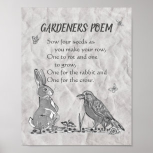 Gardeneriegedicht zwart-witzaad, konijn, rog poster