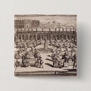 Gardeners die in een oranje tuin werken uit Le Pa Vierkante Button 5,1 Cm