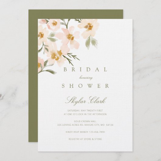 Gardenia Blush Waterverf Abstracte Floral Kaart (Voorkant / Achterkant)