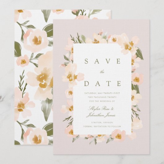 Gardenia Blush Waterverf Abstracte Floral roze Save The Date (Voorkant / Achterkant)