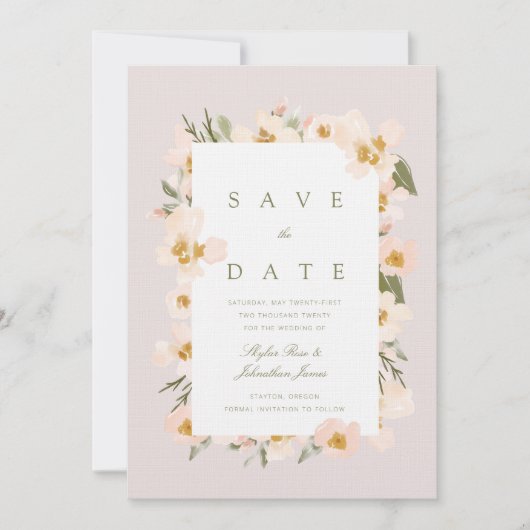 Gardenia Blush Waterverf Abstracte Floral roze Save The Date (Voorkant)