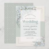 Gardenia Botanical Sage Green Modern Wedding Kaart (Voorkant / Achterkant)