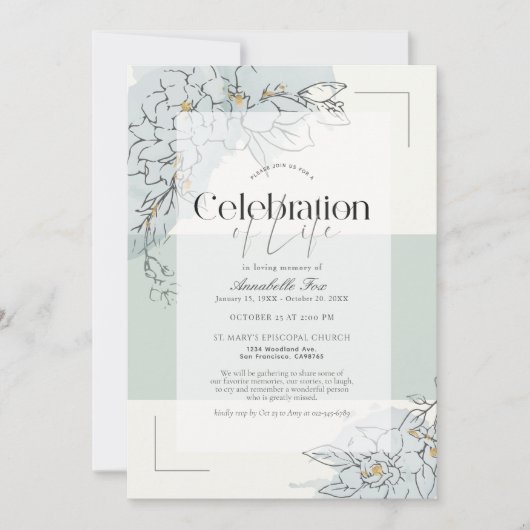 Gardenia Botanische Wijze Groen Begrafenismonument Kaart (Voorkant)