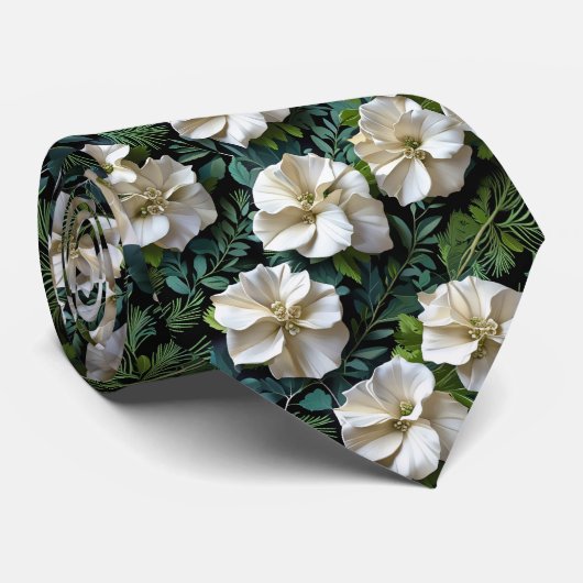 Gardenia & Cedar Leaf Seamless Botanical Pattern Stropdas (Opgerold)