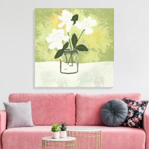 Gardenia Flowers Blooms Aangepaste achtergrond Canvas Afdruk