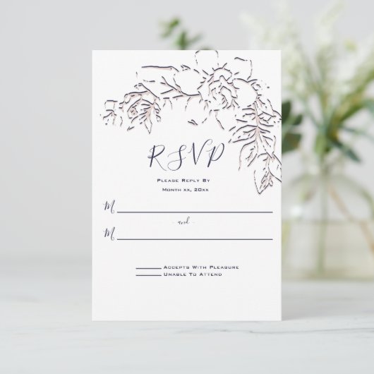 Gardenia, Marine en Blush, Bruiloft RSVP Kaartje (Staand voorkant)