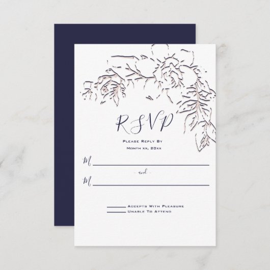 Gardenia, Marine en Blush, Bruiloft RSVP Kaartje (Voorkant / Achterkant)