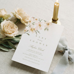 Gardenia Waterverf Floral Dusty Blue Baby shower Kaart