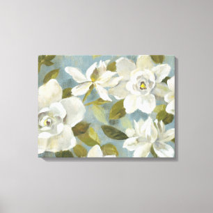 Gardenias op Slate Blue Canvas Afdruk