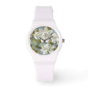 Gardenias op Slate Blue Horloge