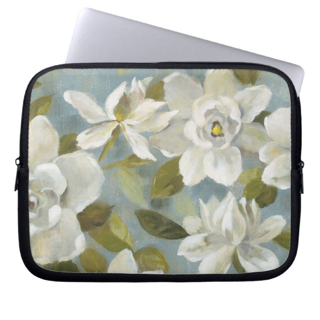 Gardenias op Slate Blue Laptop Sleeve (Voorkant)