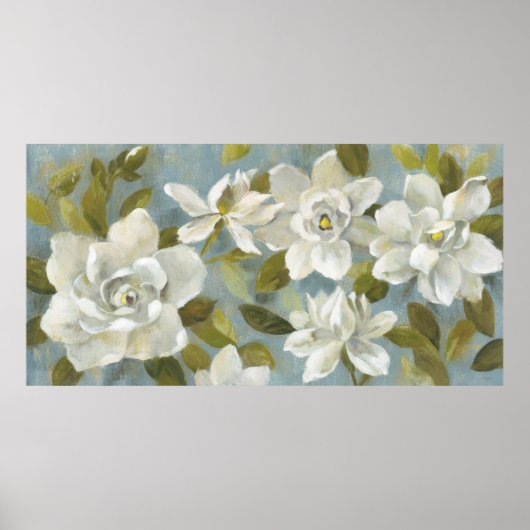 Gardenias op Slate Blue Poster (Voorkant)