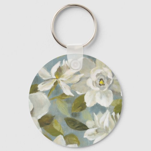 Gardenias op Slate Blue Sleutelhanger (Voorkant)