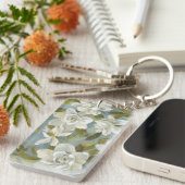 Gardenias op Slate Blue Sleutelhanger (Voorkant Rechts)