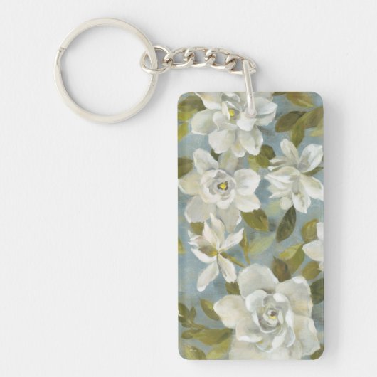 Gardenias op Slate Blue Sleutelhanger (Voorkant)