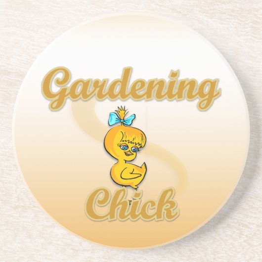 Gardening Chick Zandsteen Onderzetter (Voorkant)