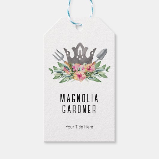 Gardening Crown Boho Chic Waterverf Tools Flowers Cadeaulabel (Voorkant)