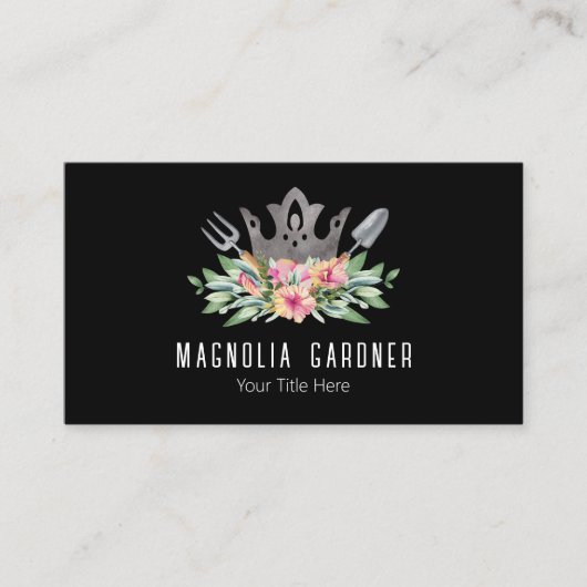 Gardening Crown Boho Chic Waterverf Tools Flowers Visitekaartje (Voorkant)