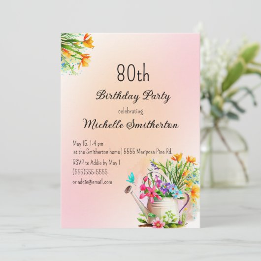 Gardening Flowers 80th Birthday Party Kaart (Staand voorkant)
