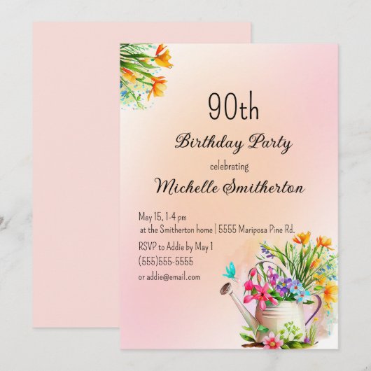 Gardening Flowers 90th Birthday Party Kaart (Voorkant / Achterkant)