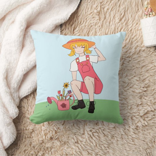Gardening Girl met bloemen blond haar Kussen (Deken)