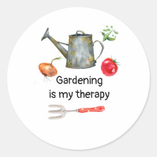 Gardening is mijn therapie groente-watersprot ronde sticker