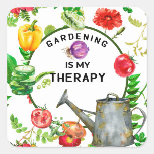 Gardening is mijn therapie groente-watersprot vierkante sticker