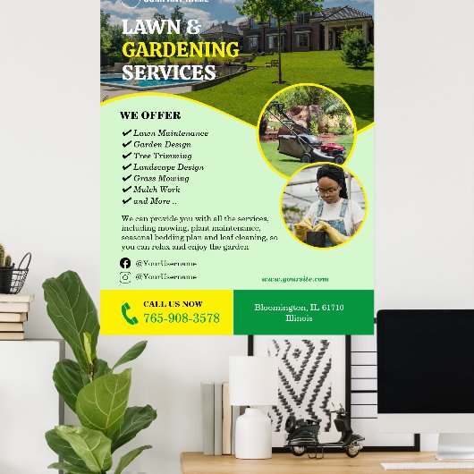 Gardening Lawn Care Services Poster (Thuiskantoor)
