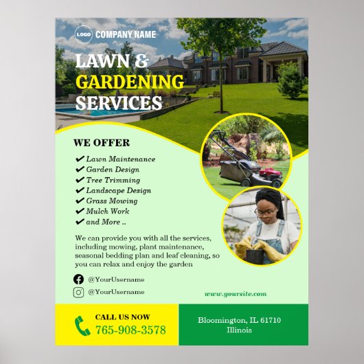 Gardening Lawn Care Services Poster (Voorkant)