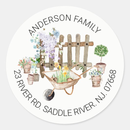 Gardening, nieuwe wortels, adres ronde sticker (Voorkant)