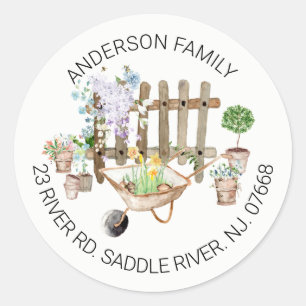 Gardening, nieuwe wortels, adres ronde sticker