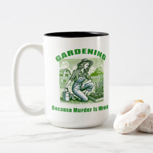 Gardening omdat moord verkeerd is tweekleurige koffiemok