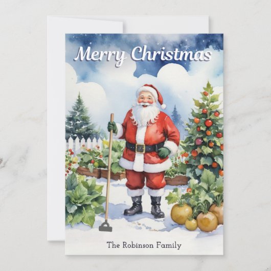Gardening Santa Merry Christmas Vegetable Garden Feestdagenkaart (Voorkant)